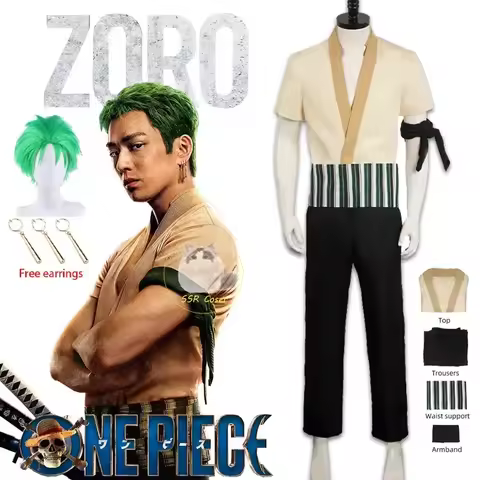 Movie Roronoa Zoro Cosplay Roronoa Fantasia Zoro Cosplay Costume Uniform Wig Earrings Adult Hallowee