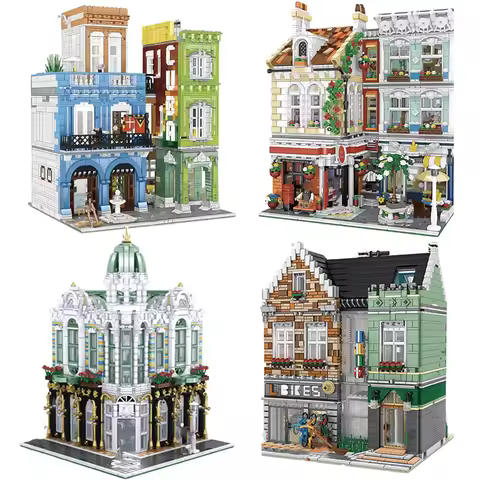 Creative Cuba Hotel City Street View Architecture Building Blocks Gem Shop Bicycle Store Micro Brick