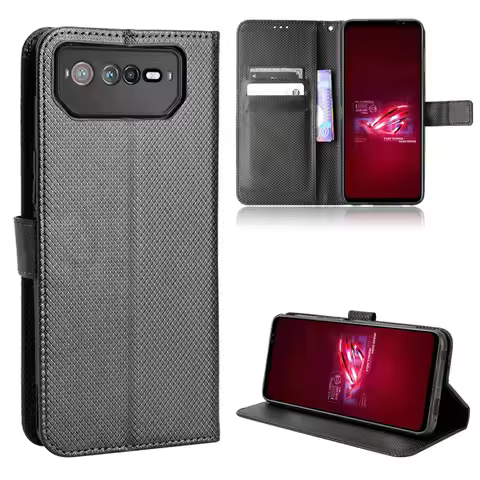 For Asus ROG Phone 6 Luxury Flip Diamond Pattern Skin PU Leather Wallet Stand Case For Asus ROG Phon