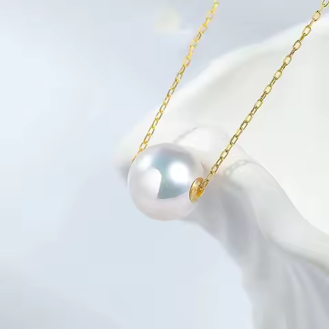 18K gold necklace large pendant au750 free gold-plated chain natural freshwater pearl white purple j