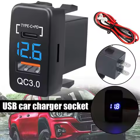 USB C Car Charger PD QC3.0 Dual USB Car Charger Socket 12V 24V Phone Charge Power Adapter for Toyota