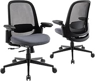 Ergonomic Mesh Office Chair, Mid Back Computer Executive Desk Chair with 3D Armrests, Slide Seat, Tilt Lock and Lumbar Support-Black/Grey