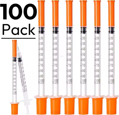 Sterile Veterinary Syringe 0.5ML/1ML Disposable Plastic Needle Orange Cap for Pet Livestock Feeding 