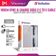 Verbatim 100cm 1m USB3.2 Sync &amp; Charge Type-C to C USB3.2 Cable -Support PD 100W QC2.0 &amp; 3.0  (65684)