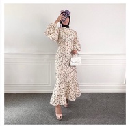 baju dress wanita muslim terbaru / baju dress busui motif bunga baru