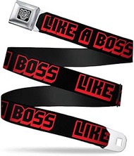 Seatbelt Belt - LIKE A BOSS Black/Red - 1.0" Wide - 20-36 Inches in Length
