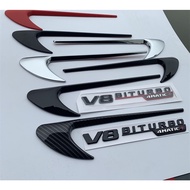 2pcs Vent Fender Trim Emblem Blade Logo V8 BITURBO 4MATIC+ for Mercedes Benz AMG V8 C200 C300 E300 E