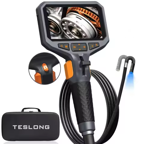 TESLONG TD450S 8.5MM Dual Lens Articulating Borescope 1080P 5 Inch IPS Two Way 360° Steering Endosco