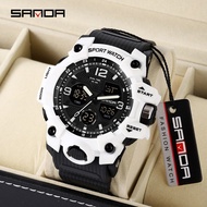{Aishang watch industry}SANDA นาฬิกาทหารสีขาวนาฬิกากีฬา LED ดิจิตอล50เมตรนาฬิกากันน้ำสำหรับผู้ชายนาฬิกามัลติฟังก์ชั่น Relogio Masculino