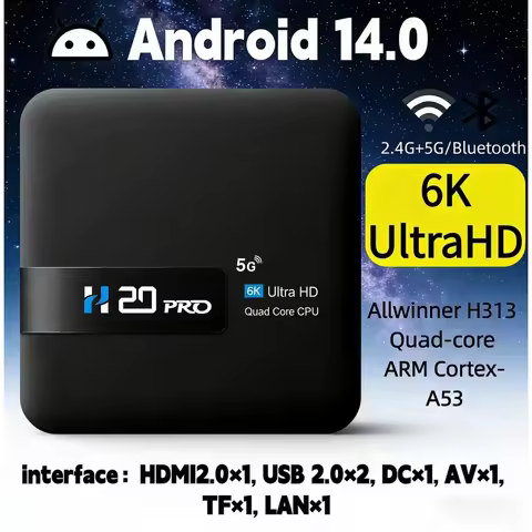 The New Focabo H20PRO Smart TV Box WiFi6 Android 14 6K 4K 3D Media Player TV Box 2.4G&5G WIFI Speed 