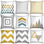 [Single Side] Short Plush Cushion Cover 40x40/45x45/50x50cm Gray Yellow Geometry Pattern Pillow Case