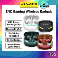 Awei T35 Gaming Wireless Earbuds ENC Earbuds Gaming Earbuds Gaming Earphone Awei Bluetooth Earbuds