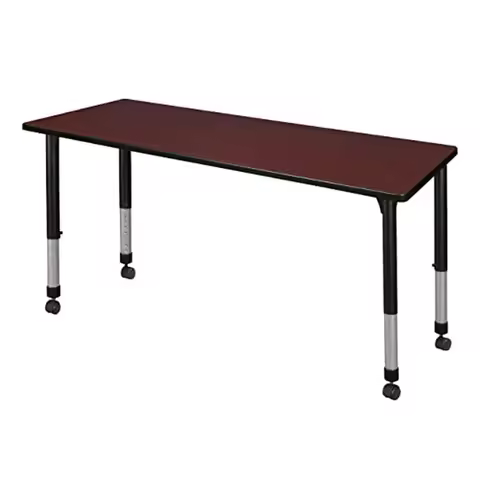 Adjustable Height Mobile Classroom Table Mahogany Student Accommodate Resistant Wipes Clean Layouts 
