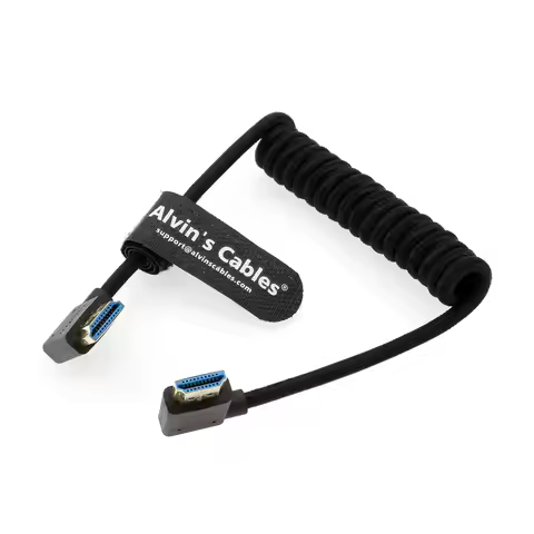 Alvin's Cables 8K 2.1 HDMI High Speed Braided Coiled Cable Left Angle to Right Angle for Atomos Ninj