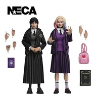 NECA Wednesday - Wednesday Addams dan Enid Sinclair (Nevermore Uniforms) Patung Aksi Berpakaian 8” M