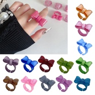 DO Resin Rings Dumpy Acrylic Rings Bowknot Rings Aesthetic Trendy Colorful Open Rings Statement Jewe