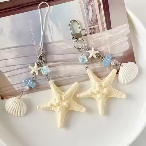 Ocean Inspired Seashell Starfish Keychain Cute Bag Charm for Travel Handbags Mobile Accessories