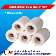 (5 Roll) 100mm x 200g Clear Stretch Film/ Wrapping Firm/ Plastic Pallet Wrap/ Hand Roll Pallet Stret