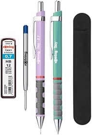 rOtring TIKKY Pastel Ballpoint Pen and Mechanical Pencil, Blue Ink (M) HB 0.7mm, Orchid and Sea Blue