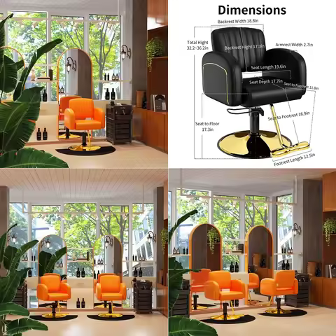 Professional Orange amp Gold Salon Chair, Luxury Hydraulic Styling Chair with Soft PU Leather, HighD