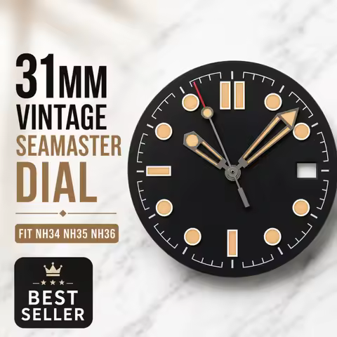 NH35 vintage 31MM black Seamaster Diver 300M watch dial hands C3lumiouns fit for NH34 NH35 NH36 auto