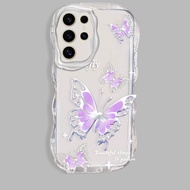 Konsmart bướm màu tím rõ ràng Ốp điện thoại cho Samsung Galaxy S25 Edge S25 Ultra S25 + S25 5g nhựa