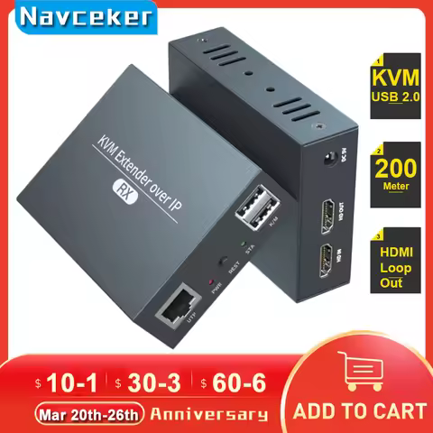 2026 Navceker HDMI KVM Extender Over IP RJ45 Ethernet Network KVM Extender USB HDMI 200M Over UTP/ST
