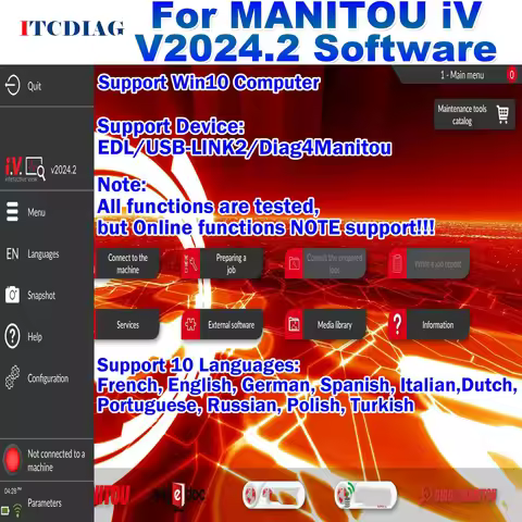V2024.2 for MANITOU iV Interactive View Support EDL USB LINK2 Diag4MANITOU for Forklift AL/ ALT/ BT/