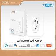 MOES Smart Wall Socket with USB 2 plug outlets work with Alexa Home No Hub Required by Smart Life/Tu