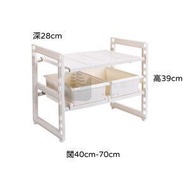 Syllere - 靈活慳位收納可伸縮兩層架 抽屜款 廚房 浴室 收納可伸縮兩層 多功能置物架 收納架 水槽下廚櫃 帶2個抽屜 - 白色 升級抽屜款 廚房收納可伸縮兩層多功能置物架 收納架 水槽下廚櫃