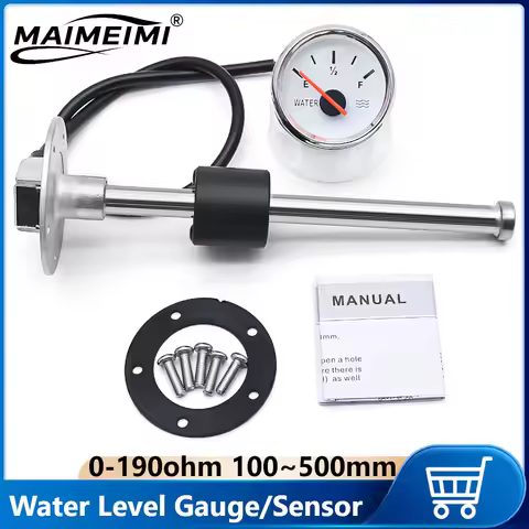 52mm Water Level Gauge+Water Level Sensor 100-500mm Water Tank Meter Indicator Water Fuel Level Sens