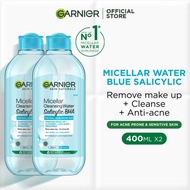 [Bundle of 2] Garnier Makeup Remover Micellar Water (400mlx2) - Blue Salicylic| For Oily, Acne Prone