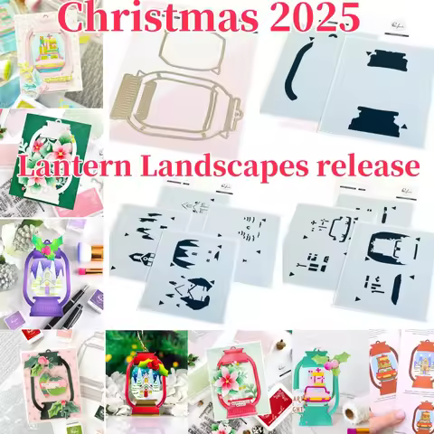 August Christmas Lantern Landscapes Cutting Dies Stencil Hot Foil For DIY Scrapbook Craft Make Greet