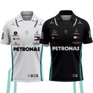 [现货热销】F1 Racing 3D Fashion Round Neck T-Shirt Size XS-5XL Petronas Mercedes F1 AMG White Editon Polo