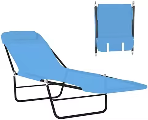 Folding Chaise Lounge Chair, Pool Sun Tanning Chair, Outdoor Lounge Chair with Reclining Back, Breat