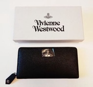 全新正品 Vivienne Westwood 經典款 土星Logo 黑色真皮長夾