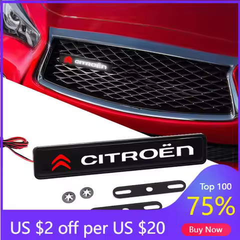 2026 Hot Car Sticker Car Decorative Light LED Front Hood Grille Emblem Badge Decor For Citroen C1 C2