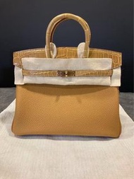 Birkin 25 touch🐊 焦糖煙草色 金扣 亮面鱷魚拼Togo Z stamp