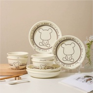 Cream Cutlery Plate Bowl Set Household cutlery Korean ins Ceramic Rice Bowl Dish Soup bowl