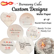 Custom Design Edible Wafer Paper Printing for Burn Away Cake, Edible Cake Topper