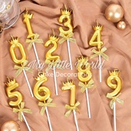 LILIN Gold Crown Ribbon Birthday Number Candles 0 1 2 3 4 5 6 7 8 9 Aesthetic Birthday Candle GOLD C