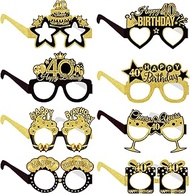 SHANFAA 8 Pieces 40th Birthday Paper Glasses Decorations for Women and Men, Black Gold Happy 40th Bi
