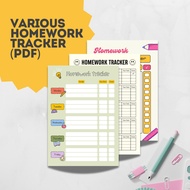 Various Printable Homework Tracker (PDF Download)