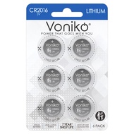 Voniko 3 Volt 2016 Battery 6 Pack – Button Cell 2016 Batteries – Lithium CR2016 3 Volt Coin Battery 