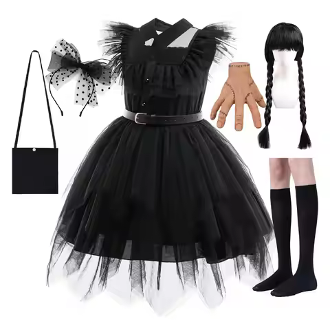 Wensday Season 2 Costume with Belt Halloween Role Play Adams Gothic Family Cosplay Apparel Birthday 