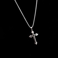 สร้อยคอ พร้อมจี้ ไม้กางเขน Vintage Gothic Hollow Cross Pendant Necklace Silver Color Cool Street Sty