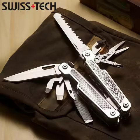 SWISS TECH 15 in 1 Multi-tool Pliers Foloding Pocket Scissors Saw Blade Multifunctional Tool Camping