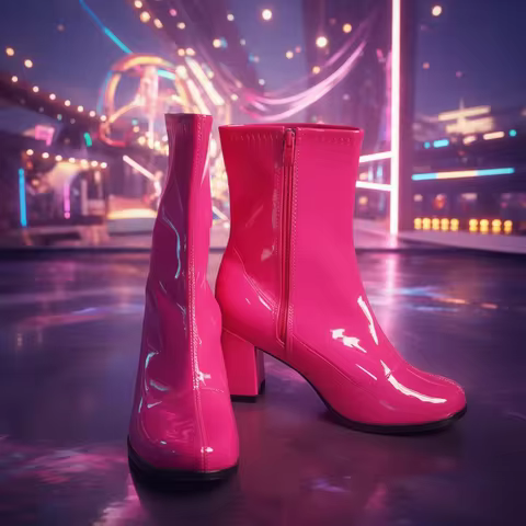 Costumes 60s 70s Go Go Boots Women Retro1960s 7cm High-heeled Square Heel Ankle Boots Round Toe Zip 