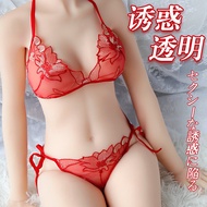 Lace Lotus Floral See-through Sexy Women Bra Panties Set Sheer Lace Up Tops Thong Underwear Sets Fem