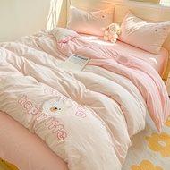 Cartoon Embroidered Duvet Cover Bed Sheet Four-Piece Set Washed Cotton Bedding Three-Piece Set Duvet
